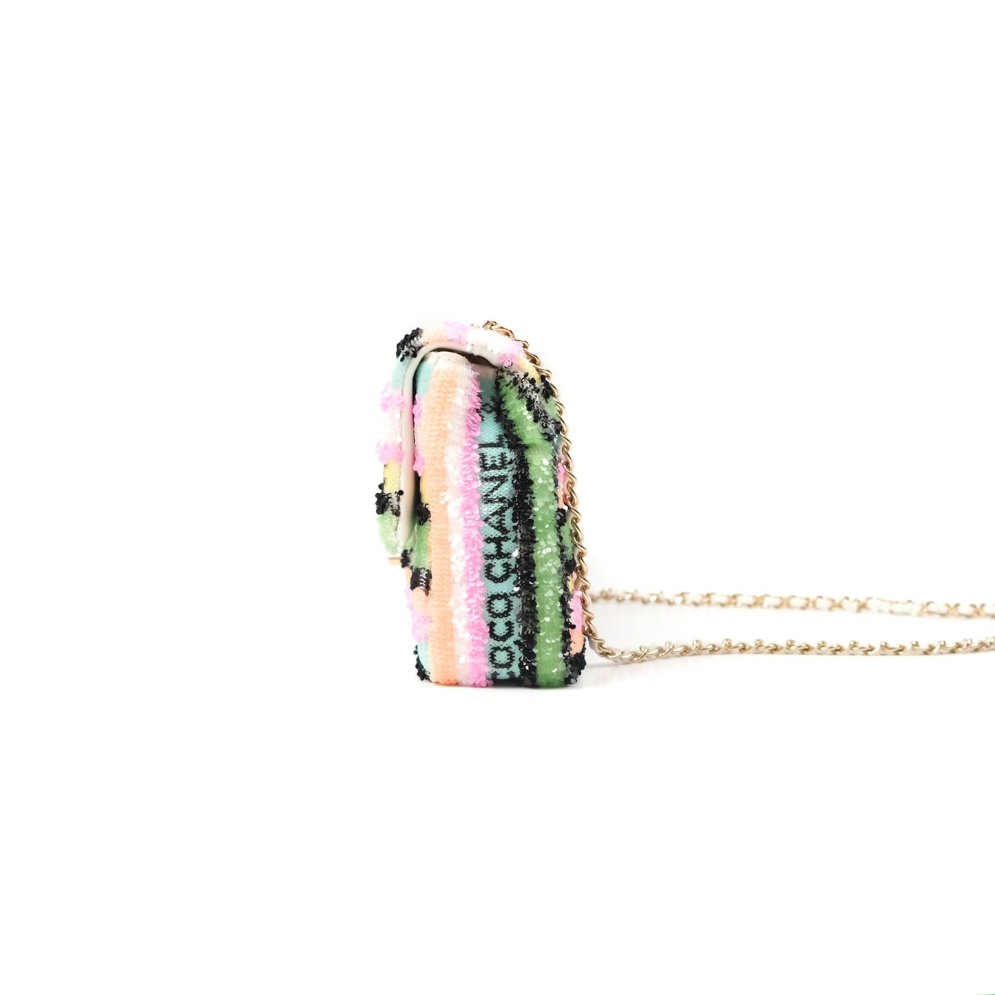 Chanel Mini Sequins Logo Flap Bag Multicolour Gold Hardware 22S