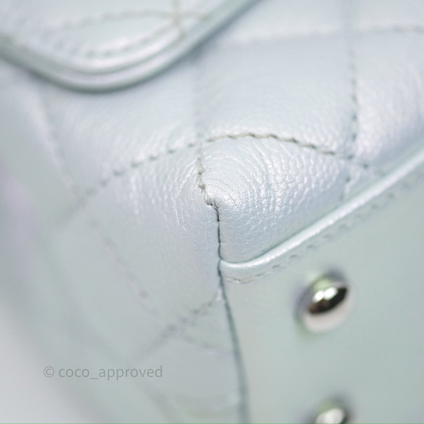 Chanel Mini Coco Handle Quilted Iridescent Light Blue Caviar Rainbow Hardware