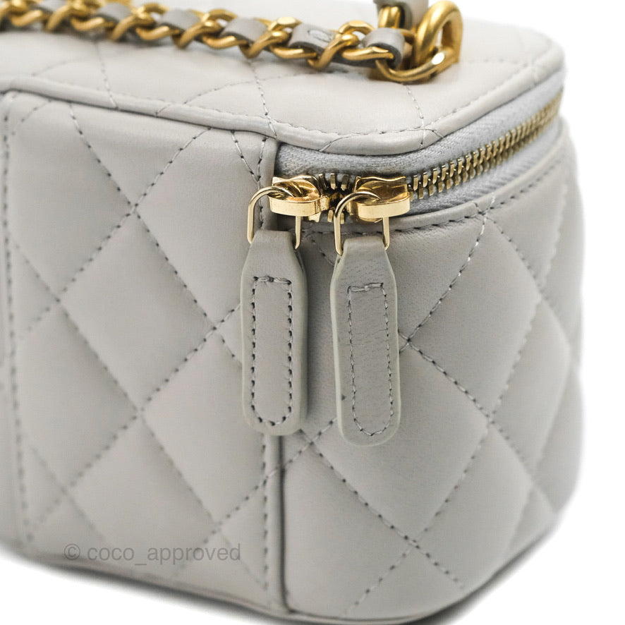 Chanel Mini Top Handle Vanity With Chain Grey Lambskin Aged Gold Hardware