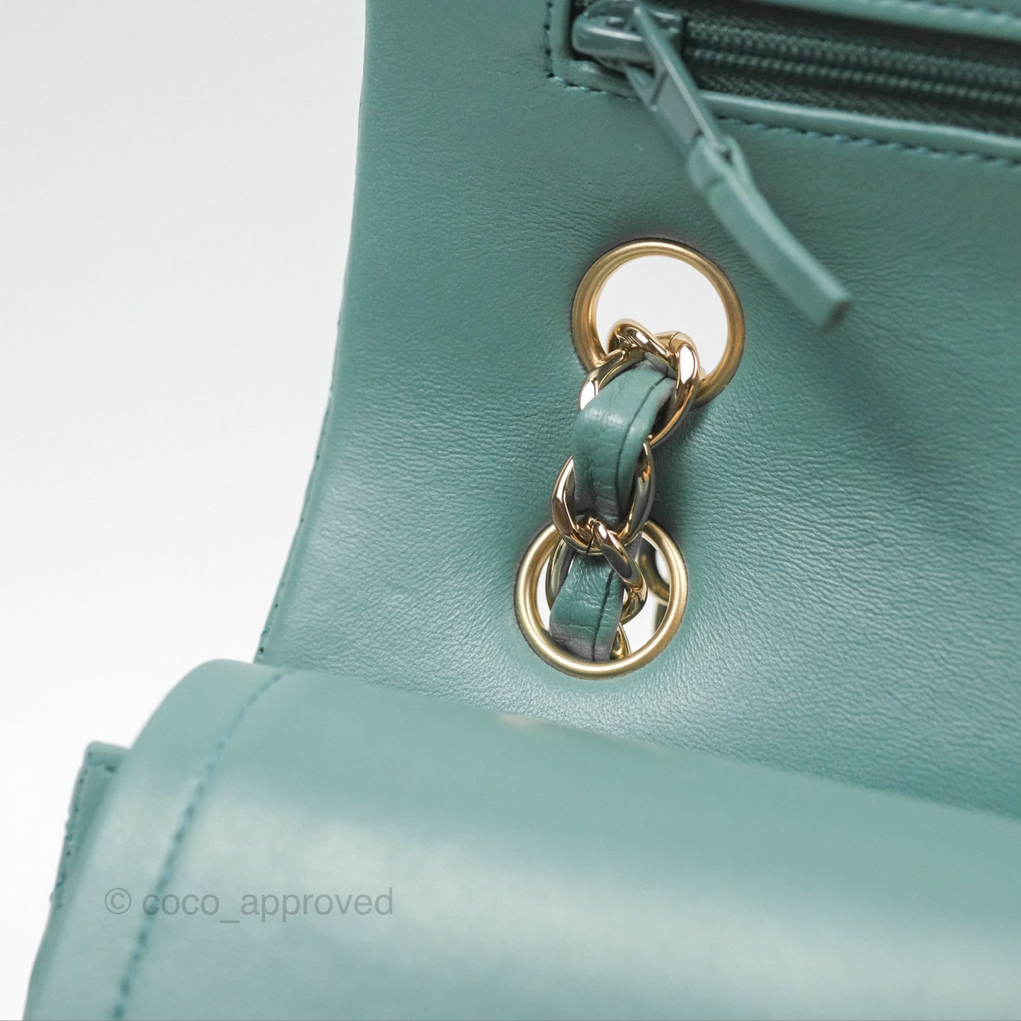 Chanel Small Quilted Classic Flap Dark Tiffany Green Lambskin Gold Hardware