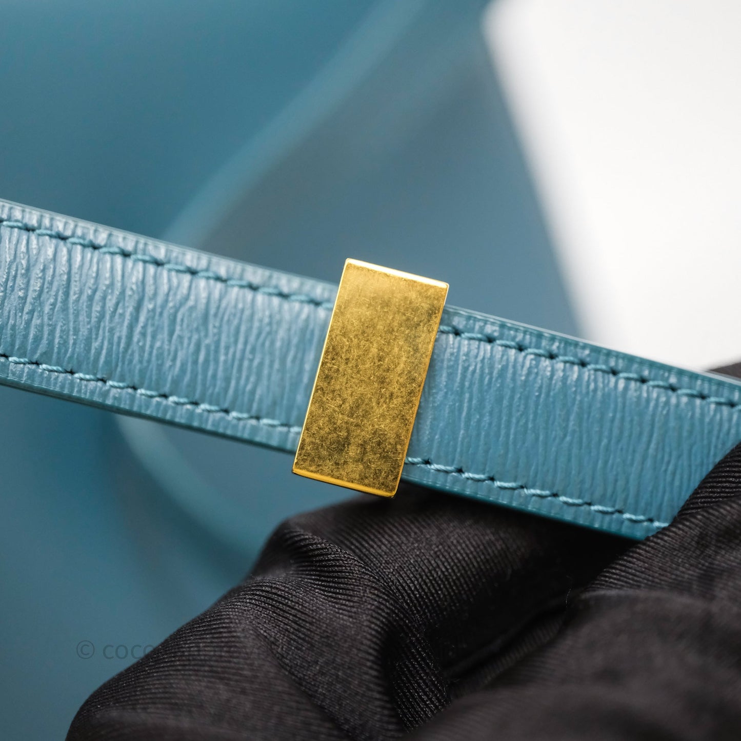 Celine Medium Classic Box Flap Blue Green Calfskin Gold Hardware