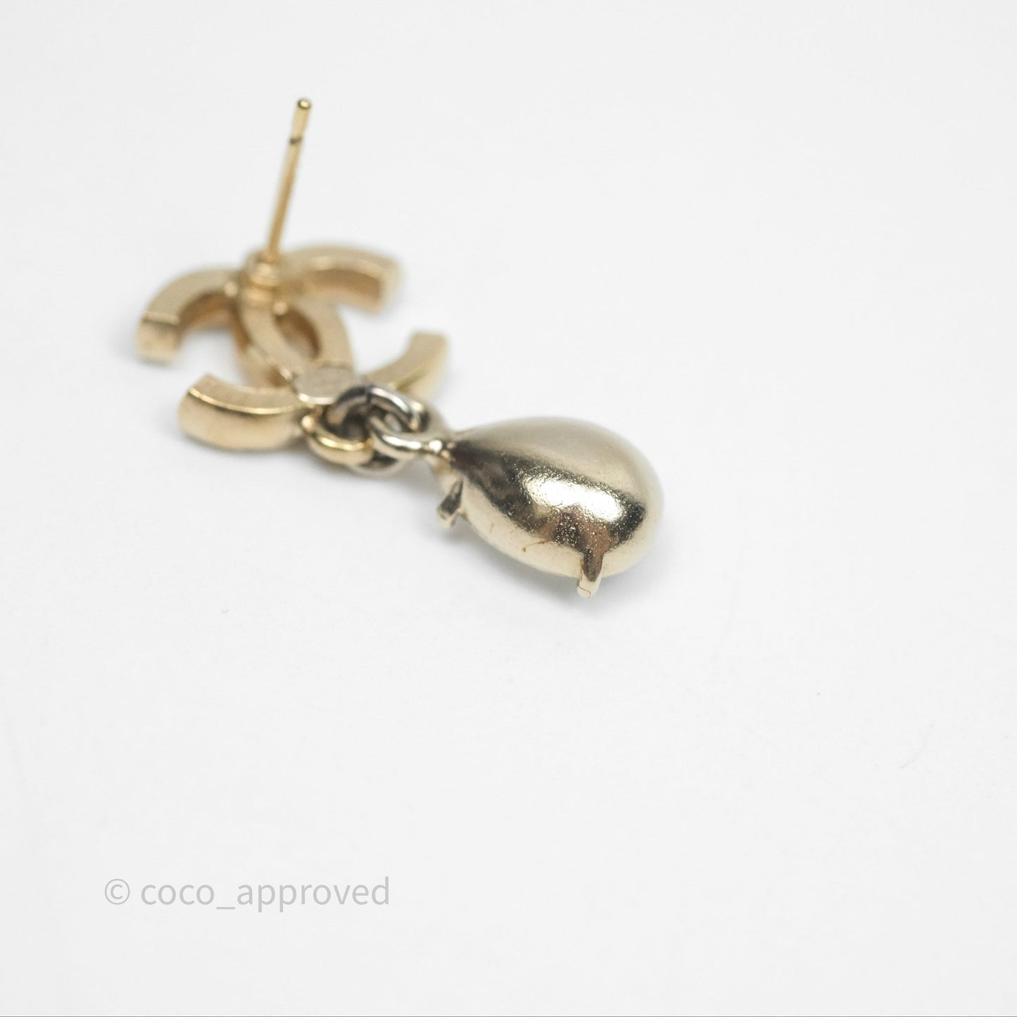 Chanel Crystal CC Drop Earrings Gold Tone 19A