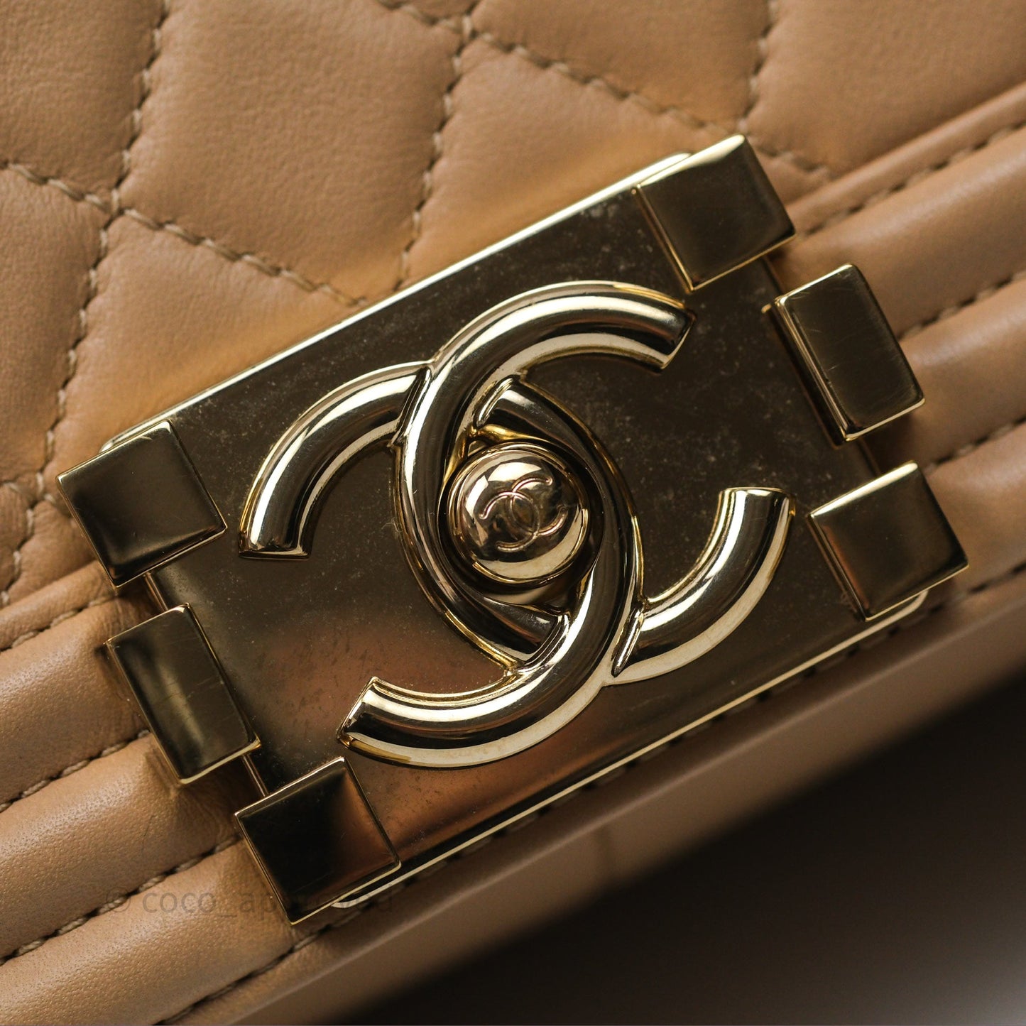 Chanel Boy Quilted Medium Beige Calfskin Gold Hardware