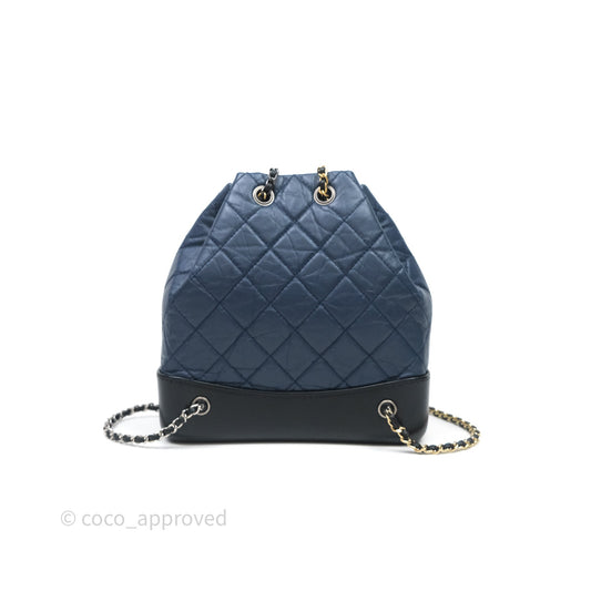 Chanel Small Gabrielle Backpack Quilted Navy Black Aged Calfskin