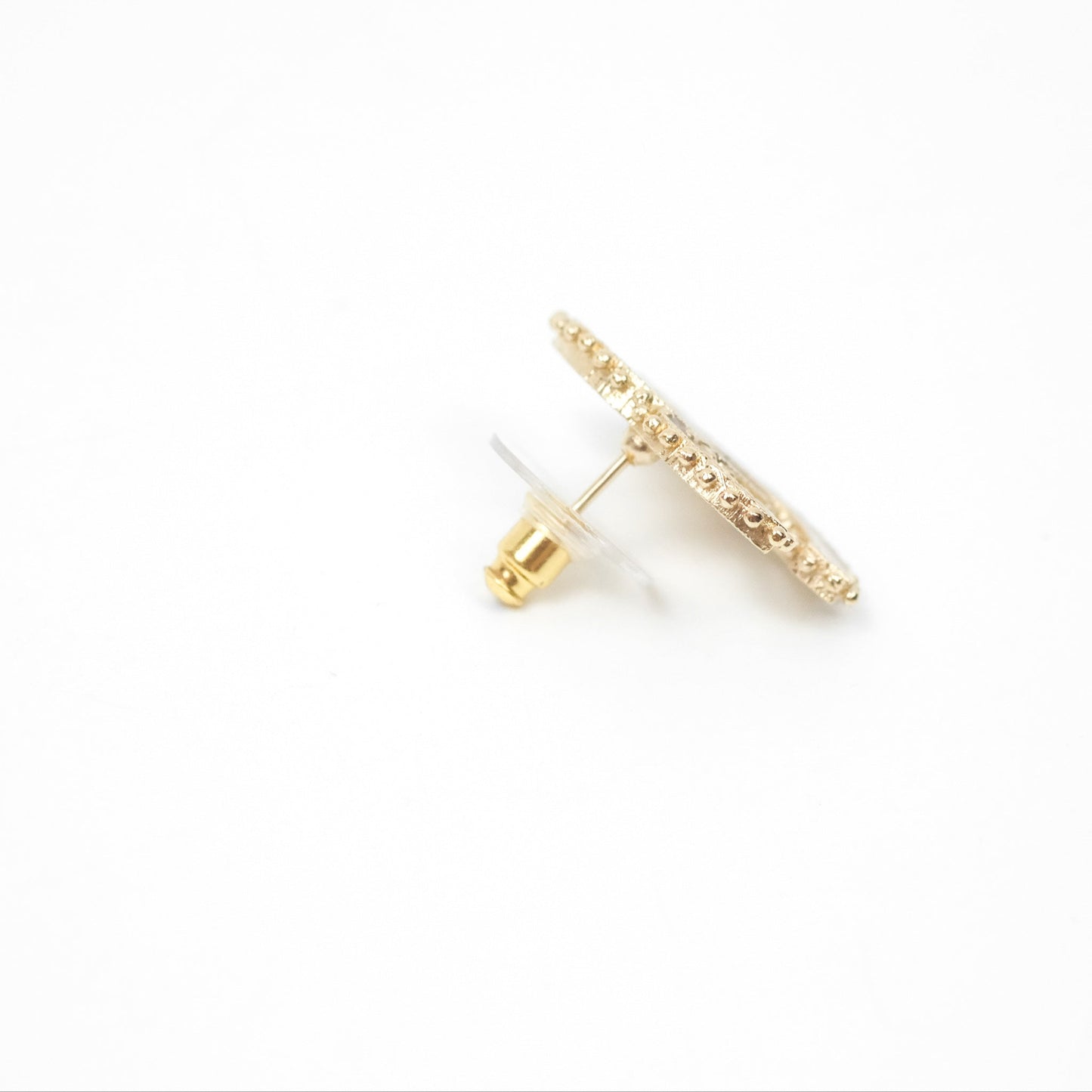 Chanel CC Beige Earrings Gold Tone 23K