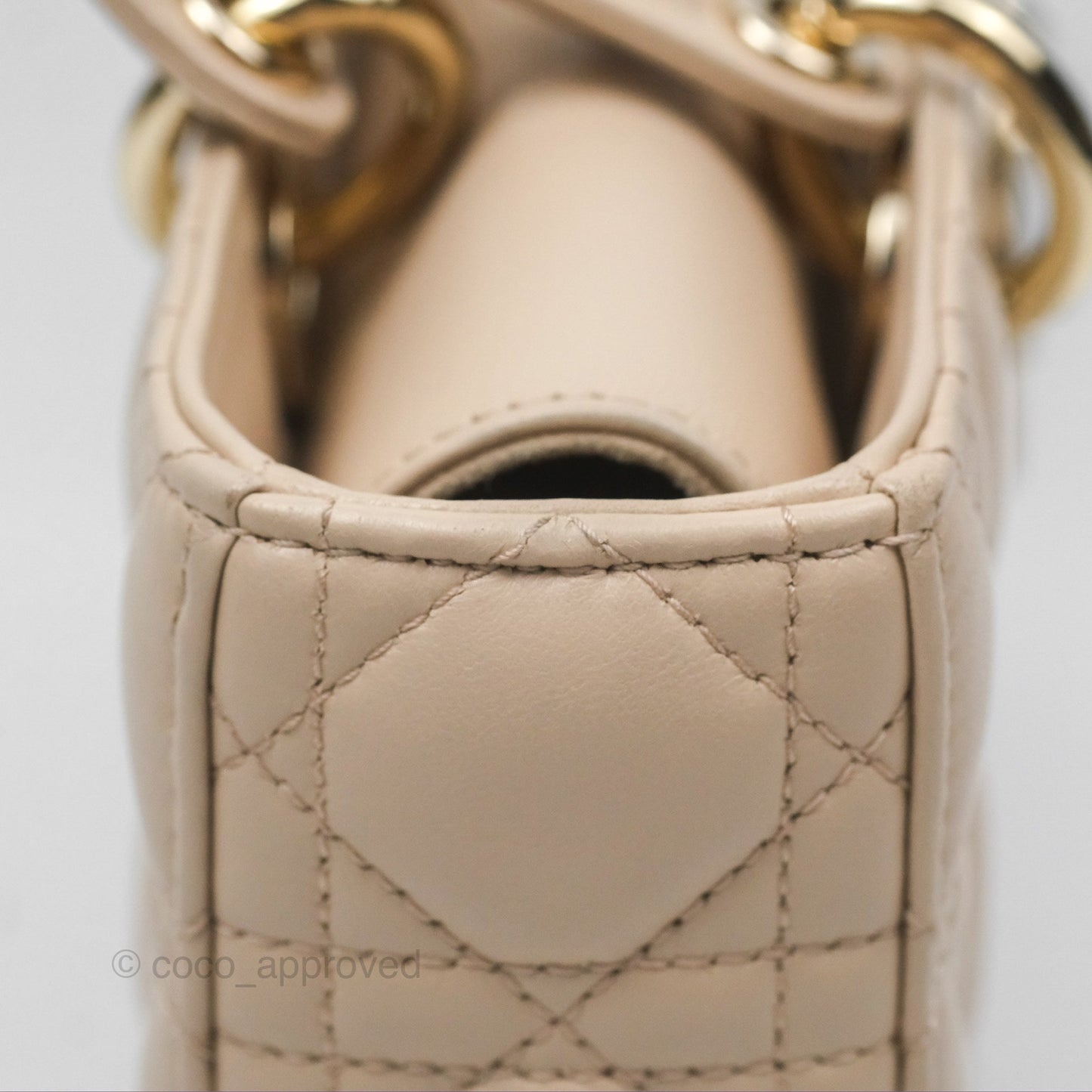 Christian Dior Medium Lady D-Joy Bag Beige Lambskin Cannage Gold Hardware
