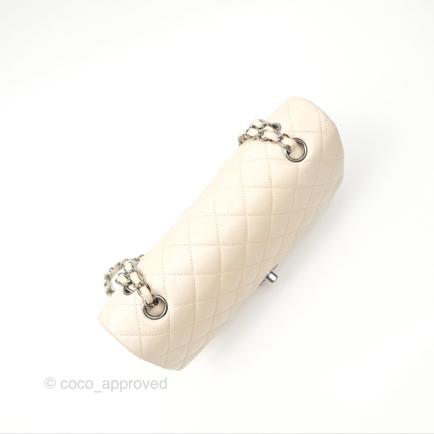 Chanel Classic M/L Medium Flap Quilted Pale Beige Lambskin Gun Metal