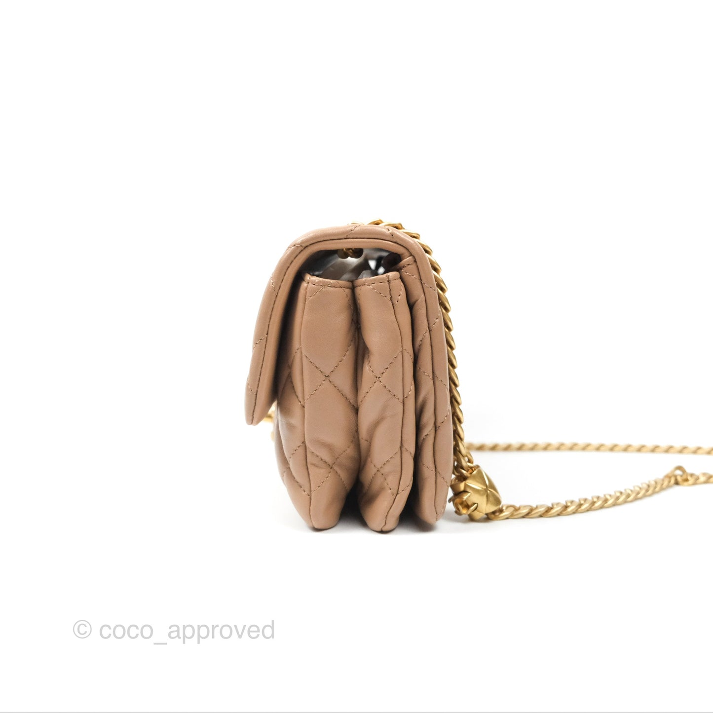Chanel Small All Slide Adjustable Chain Flap Bag Beige Lambskin Aged Gold Hardware