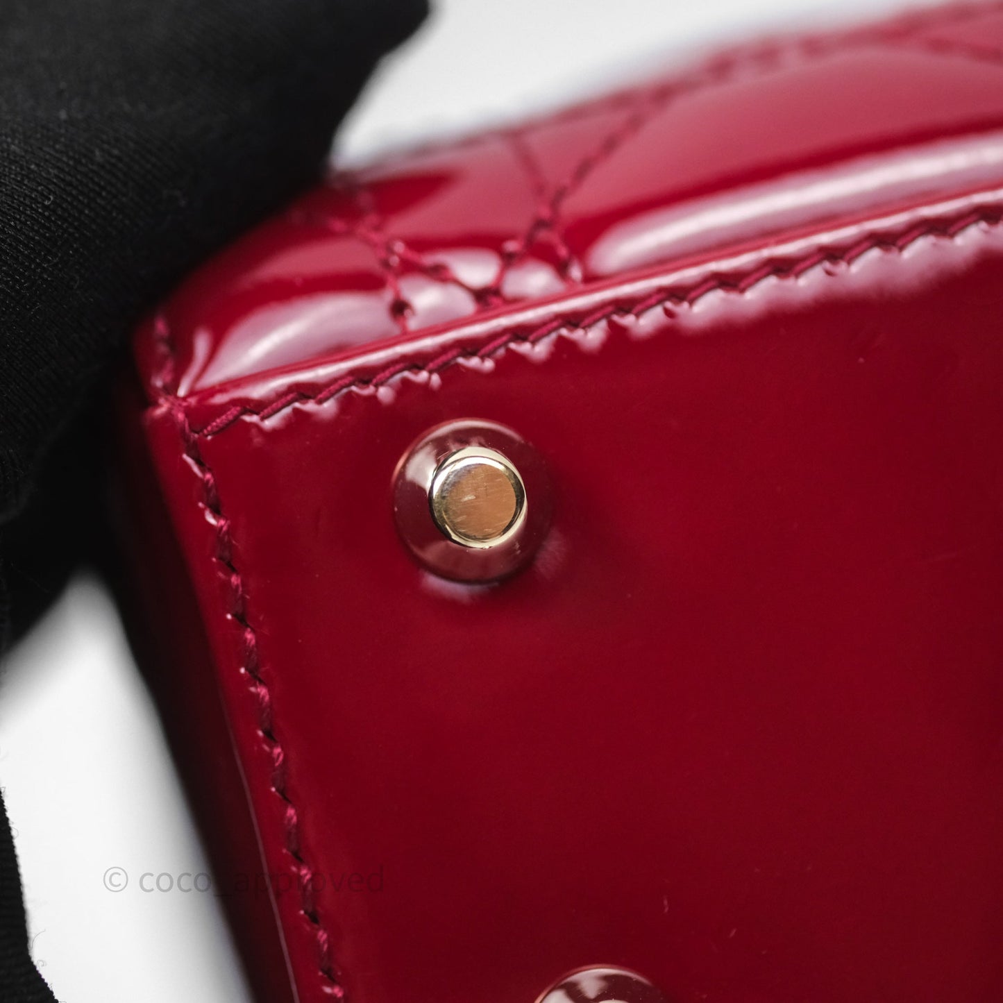 Christian Dior Mini Lady Dior Red Patent Cannage Gold Hardware