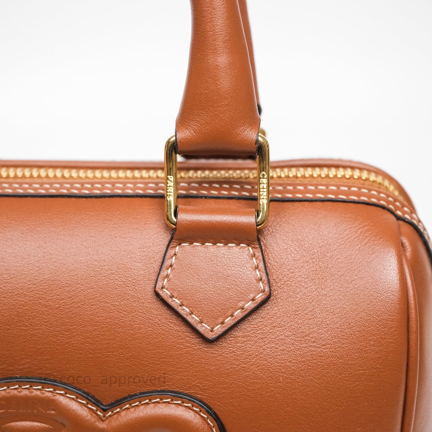 Celine Small Boston Bag Tan Calfskin Gold Hardware