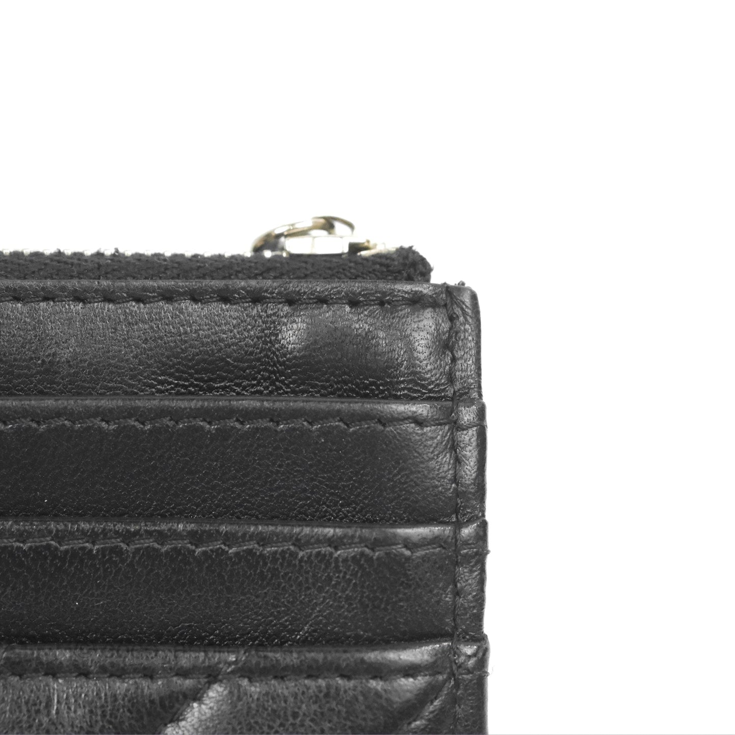 Chanel Chevron CC Zipped Card Holder Black Lambskin Silver Hardware