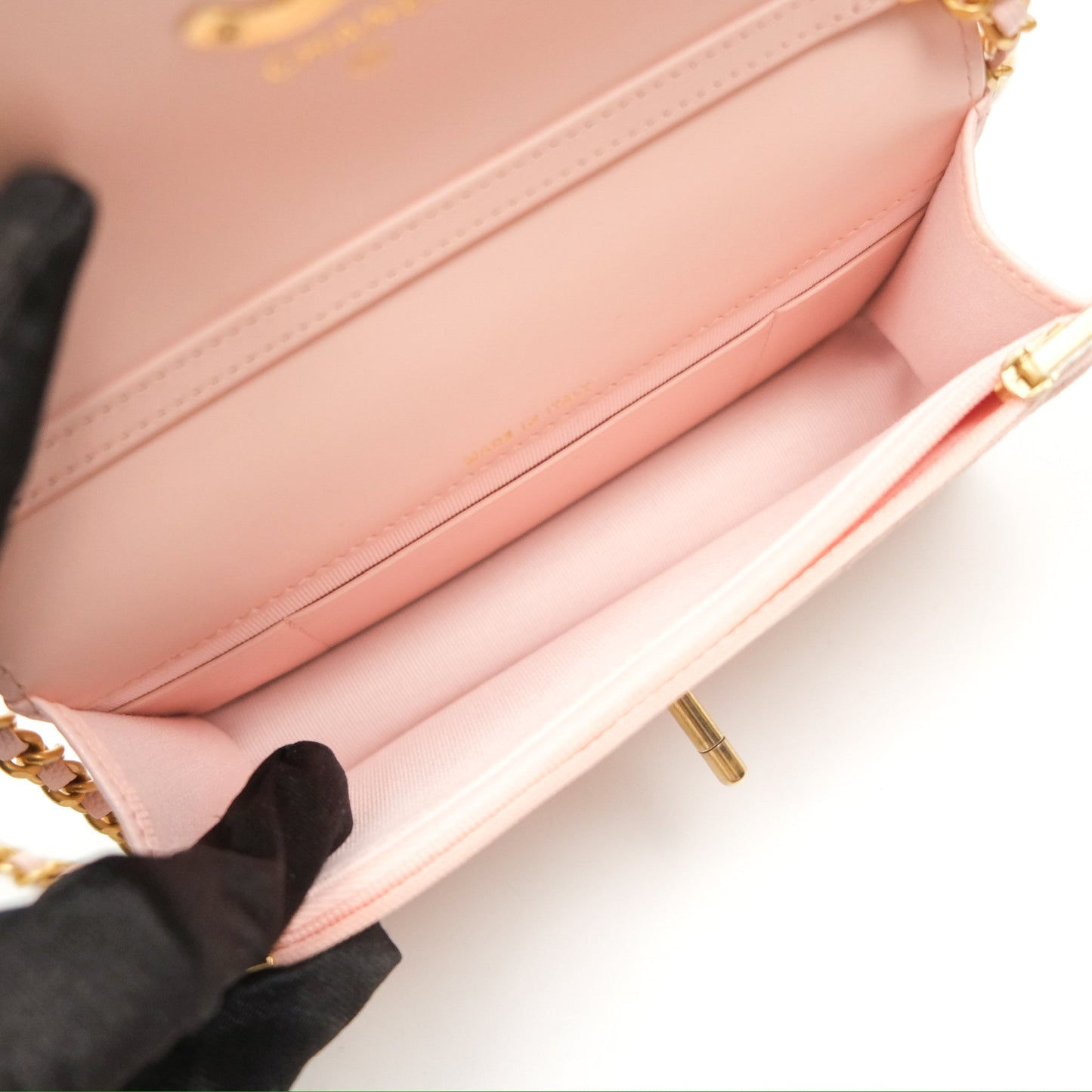 Chanel Mini WOC Phone Holder Pink Caviar Gold Hardware