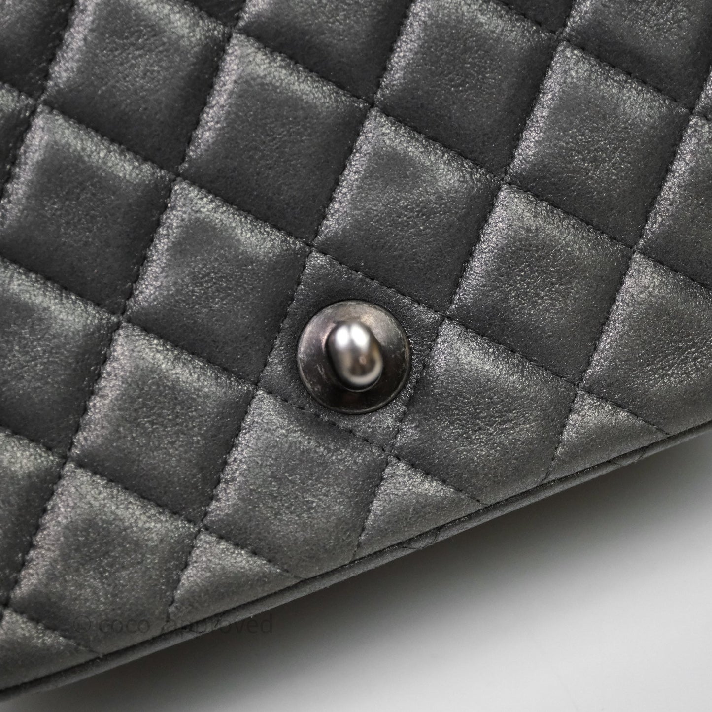 Chanel Mini Square Iridescent Grey Suede Gun Metal Hardware