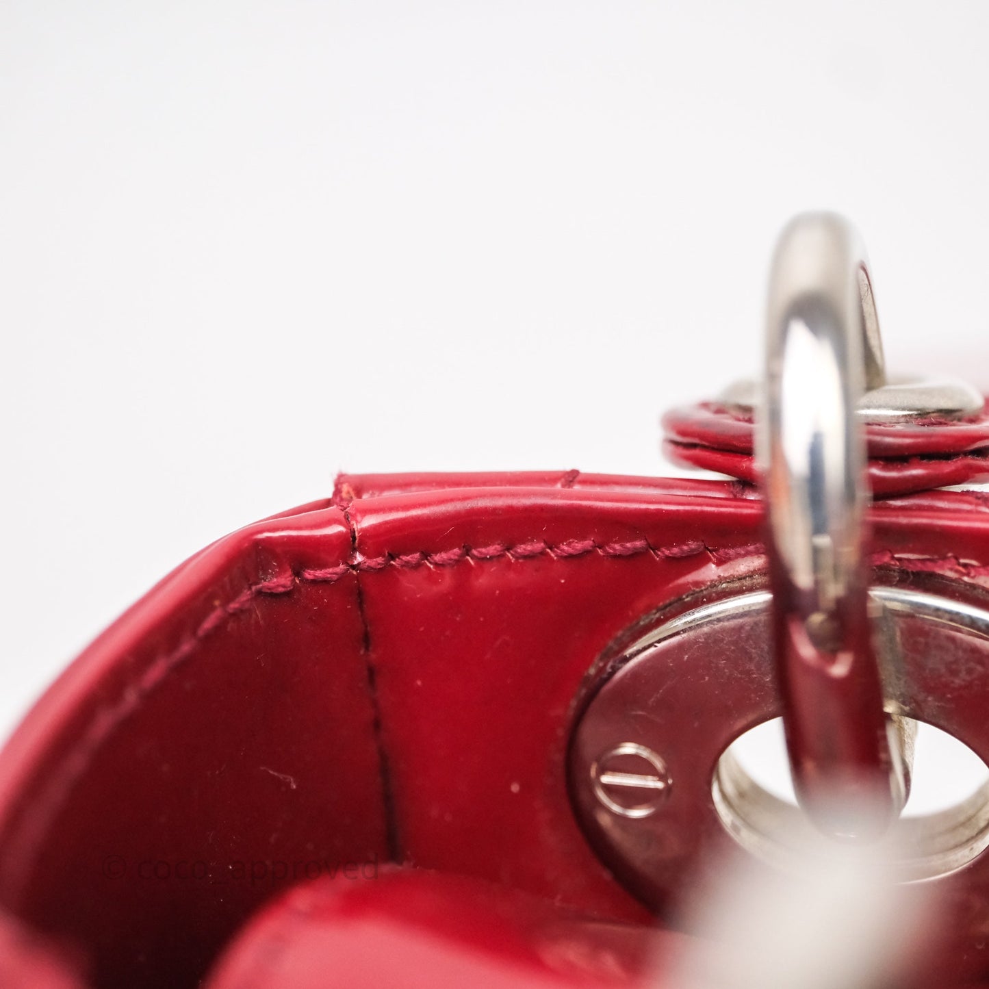 Christian Dior Mini Lady Dior Red Patent Cannage Silver Hardware