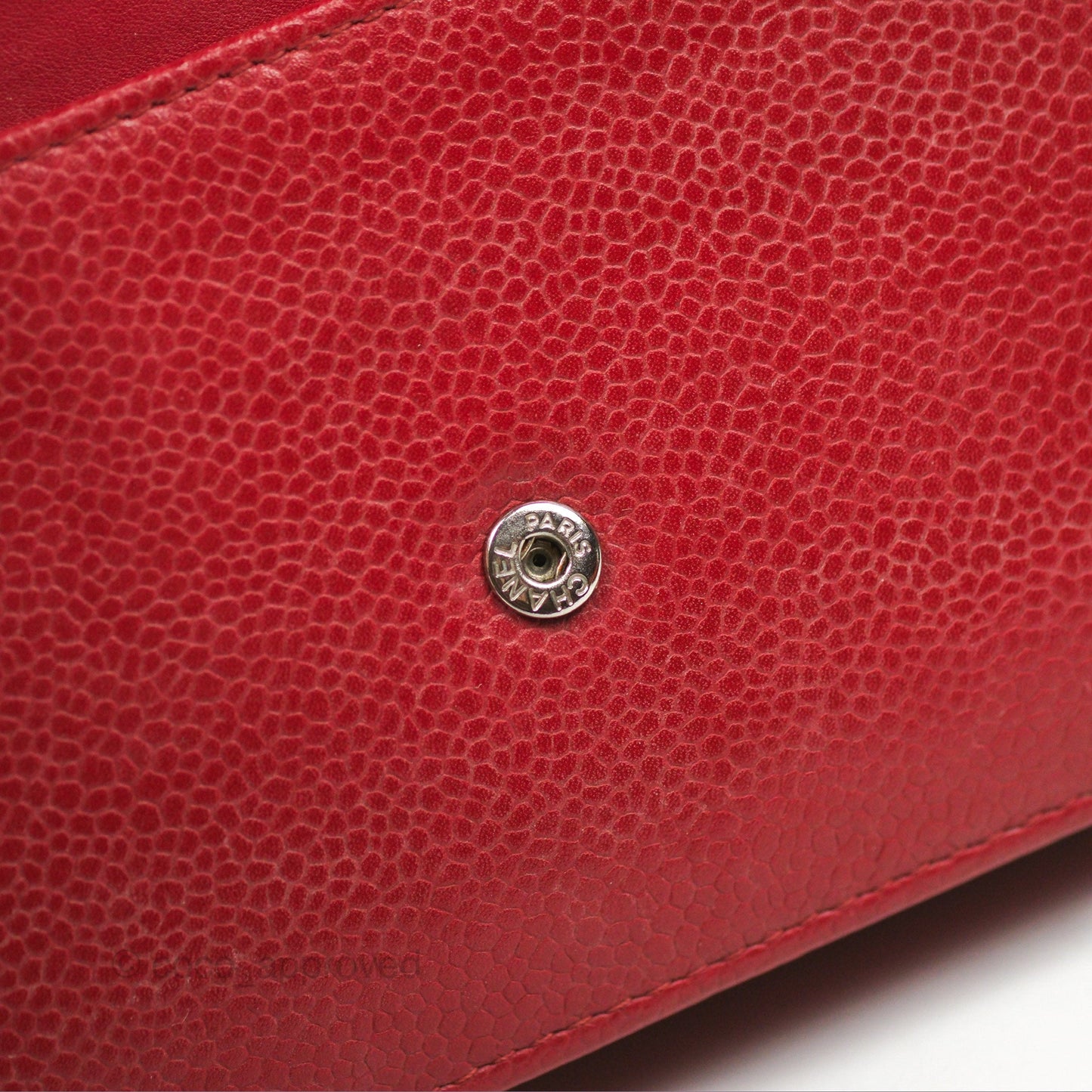 Chanel CC Wallet On Chain WOC Red Caviar Silver Hardware