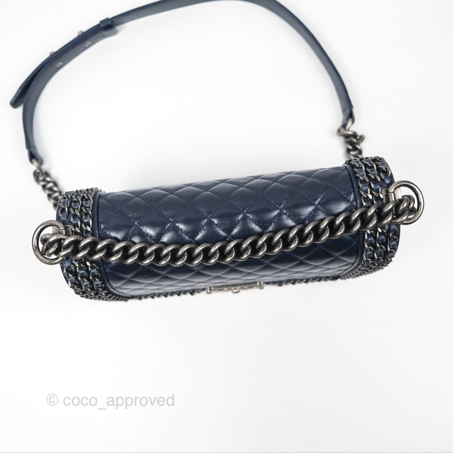Chanel Medium Chain Edge Boy Quilted Navy Aged Glazed Calfskin Ruthenium Hardware