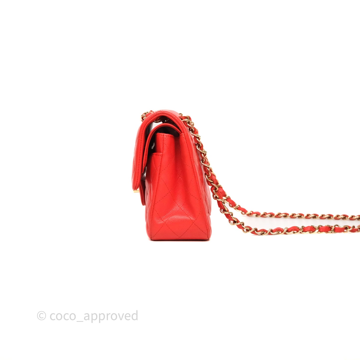Chanel Small Classic Flap Quilted Red Orange Caviar Gold Hardware