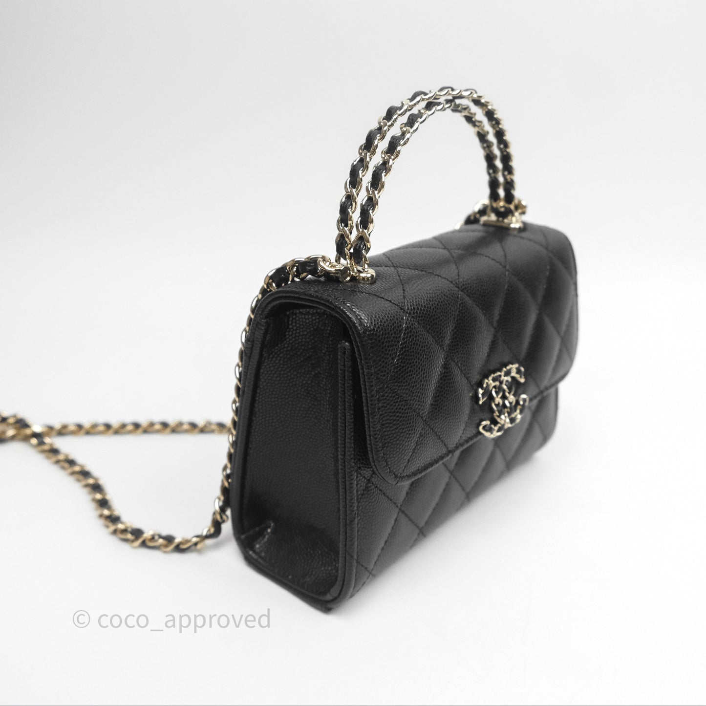 Chanel Kelly Clutch With Chain Black Caviar Gold Hardware