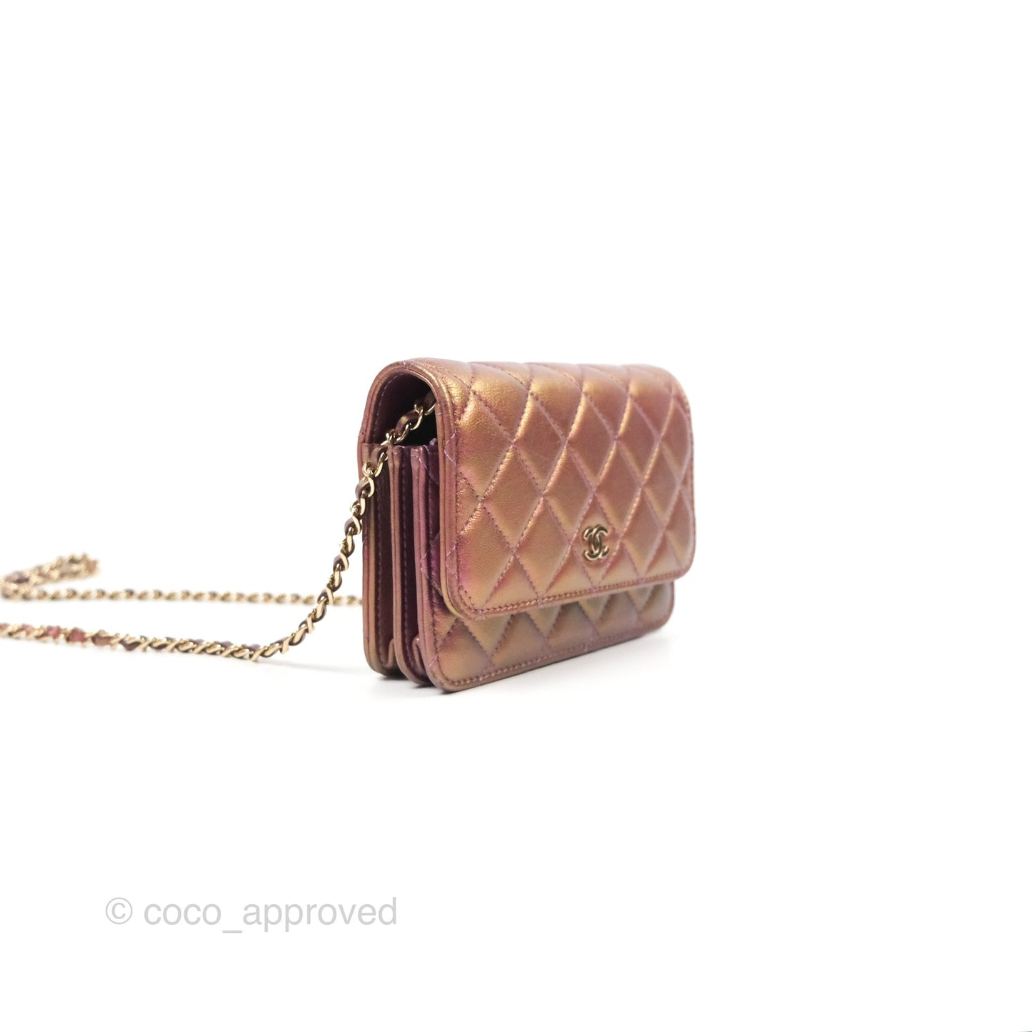 Chanel Quilted Mini Wallet on Chain WOC Iridescent Purple Gold Hardware