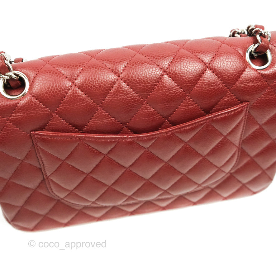 Chanel Classic M/L Medium Double Flap Dark Red Caviar Silver Hardware