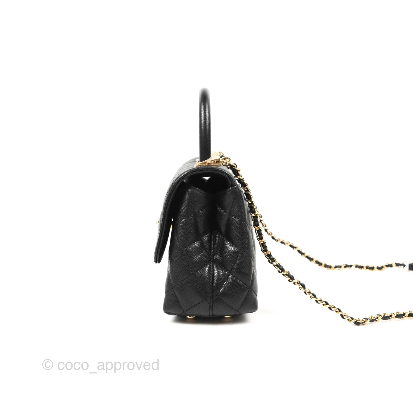 Chanel Small Quilted Coco Handle Black Caviar Gold Hardware