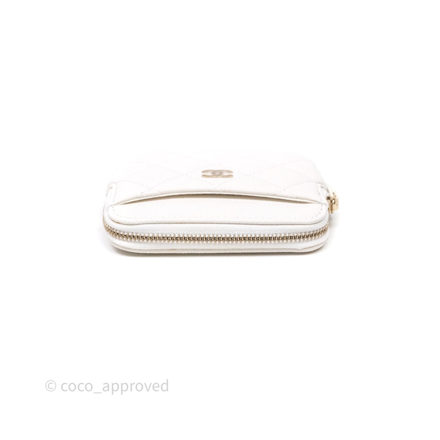 Chanel Quilted Classic Zip Card Holder Wallet White Caviar Gold Hardware