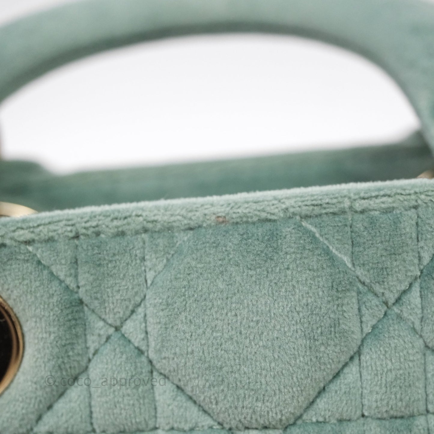 Christian Dior Mini Lady Dior Green Suede Cannage Gold Hardware