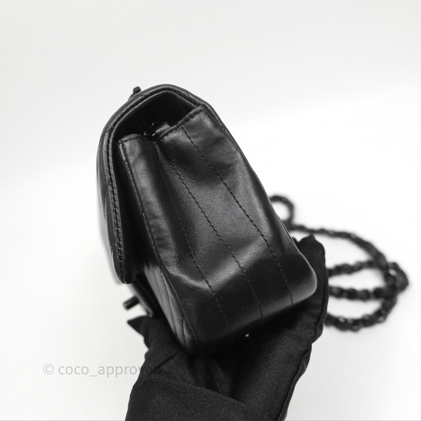 Chanel Quilted Mini Rectangular Chevron Black Lambskin So Black Hardware