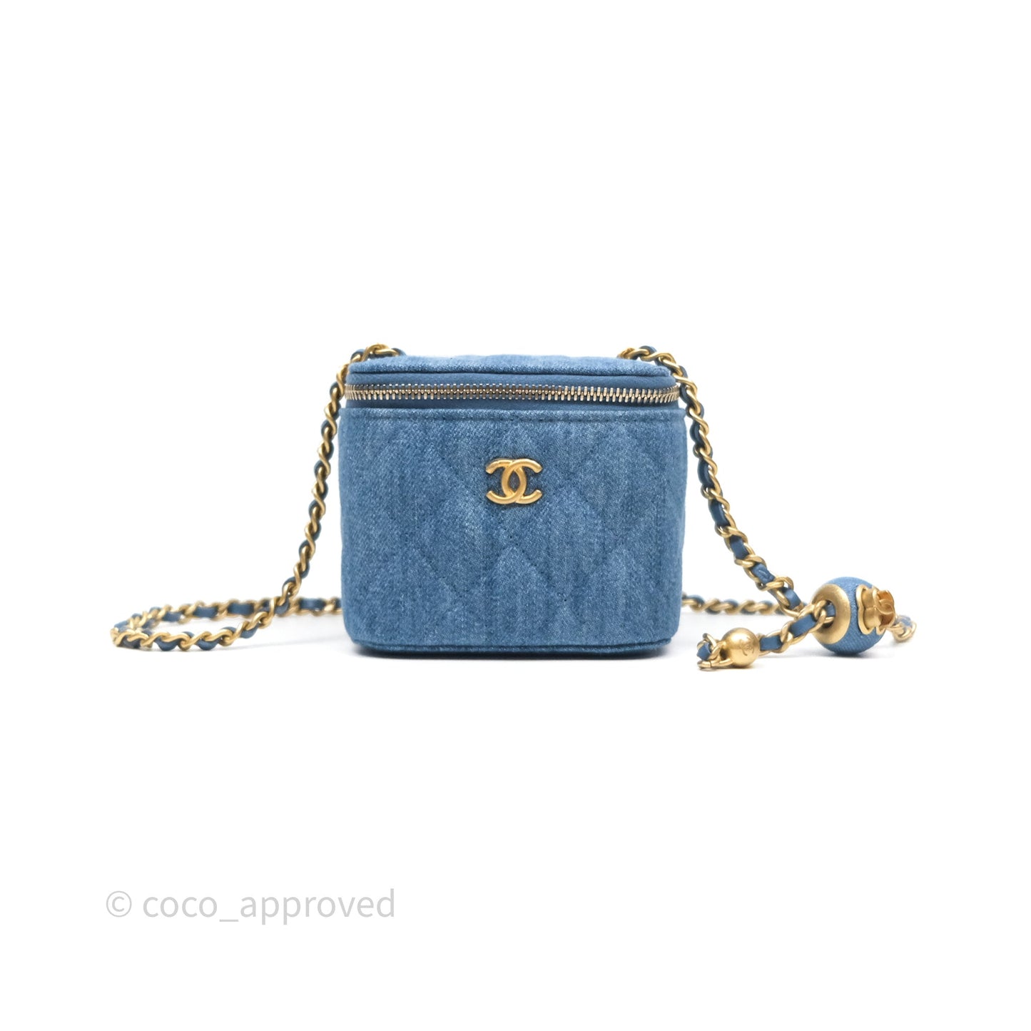 Chanel Mini Pearl Crush Vanity With Chain Denim Aged Gold Hardware