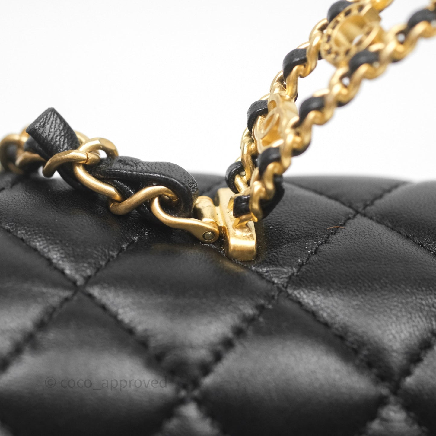 Chanel Logo Top Handle Small Flap Bag Black Lambskin Gold Hardware 24C
