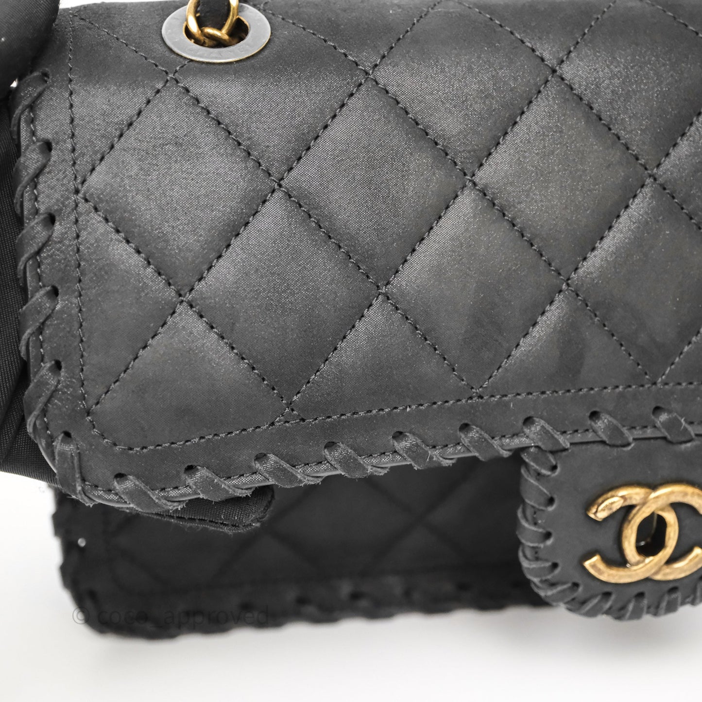 Chanel Braided Flap Bag Black Nubuck Aged Gold Hardware