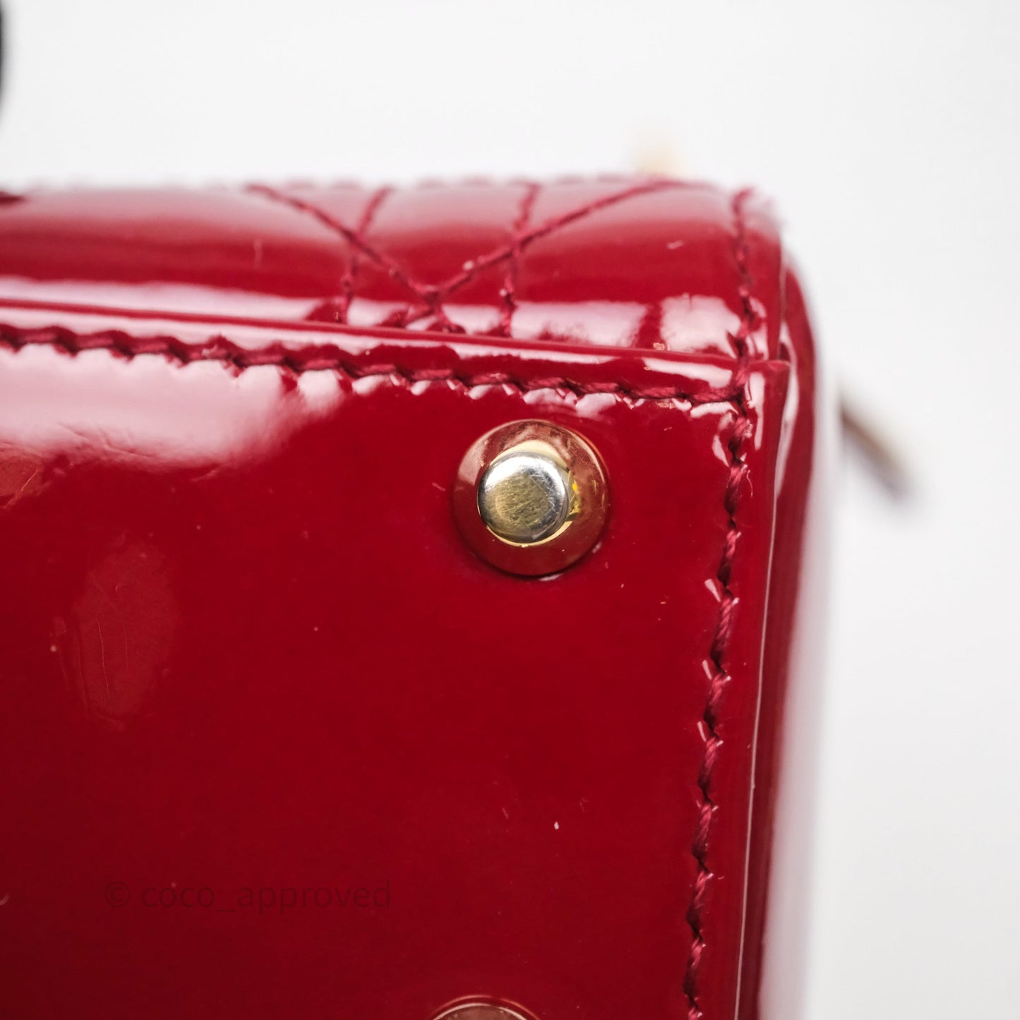 Christian Dior Mini Lady Dior Bag Red Patent Gold Hardware