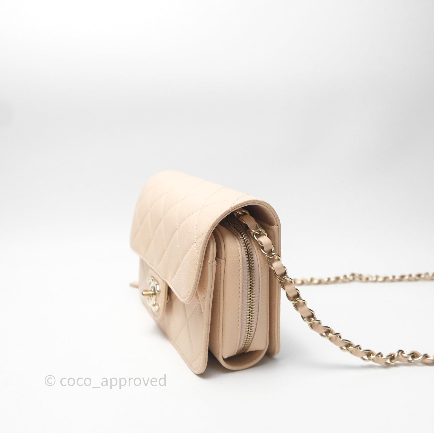 Chanel Quilted Small Like The Wallet Flap Light Beige Pink Caviar Light Gold Hardware 22C