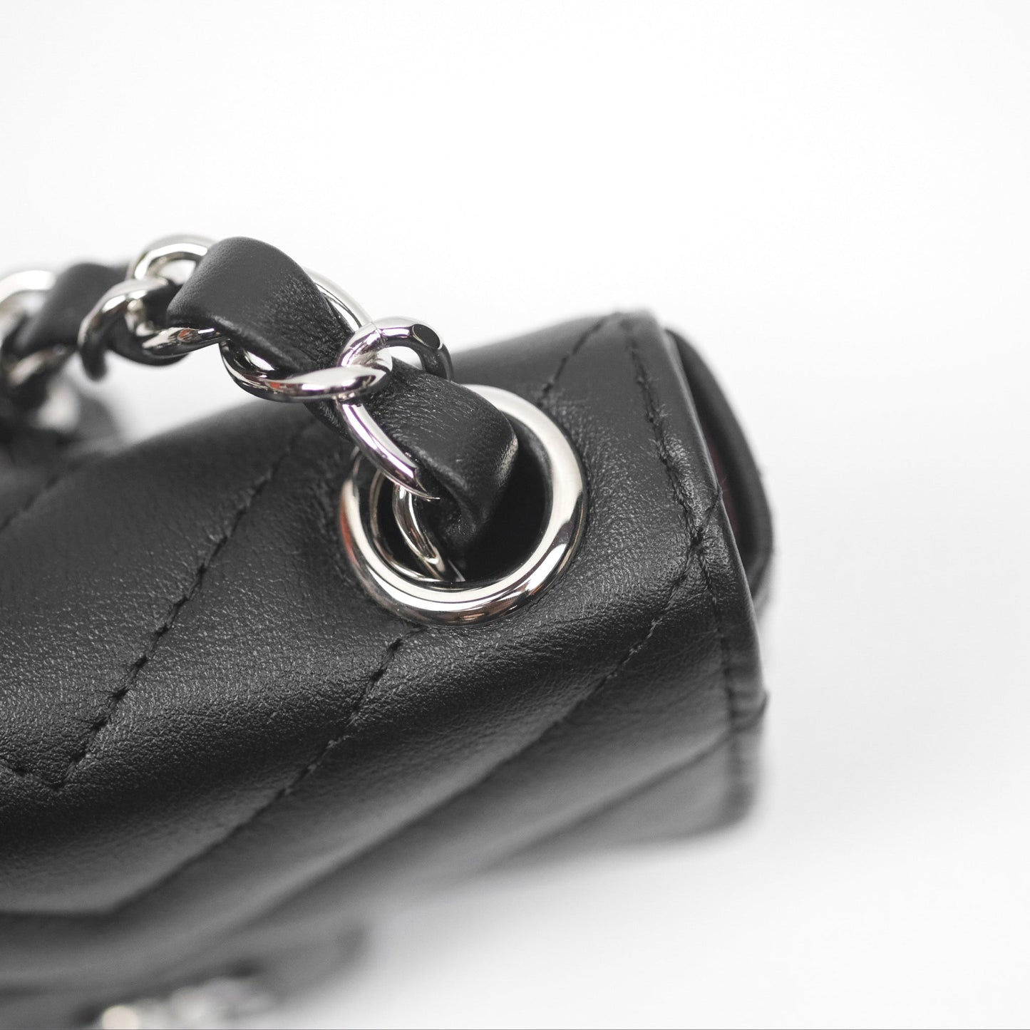 Chanel Mini Card Holder Chain Belt Bag Chevron Black Calfskin Silver Hardware