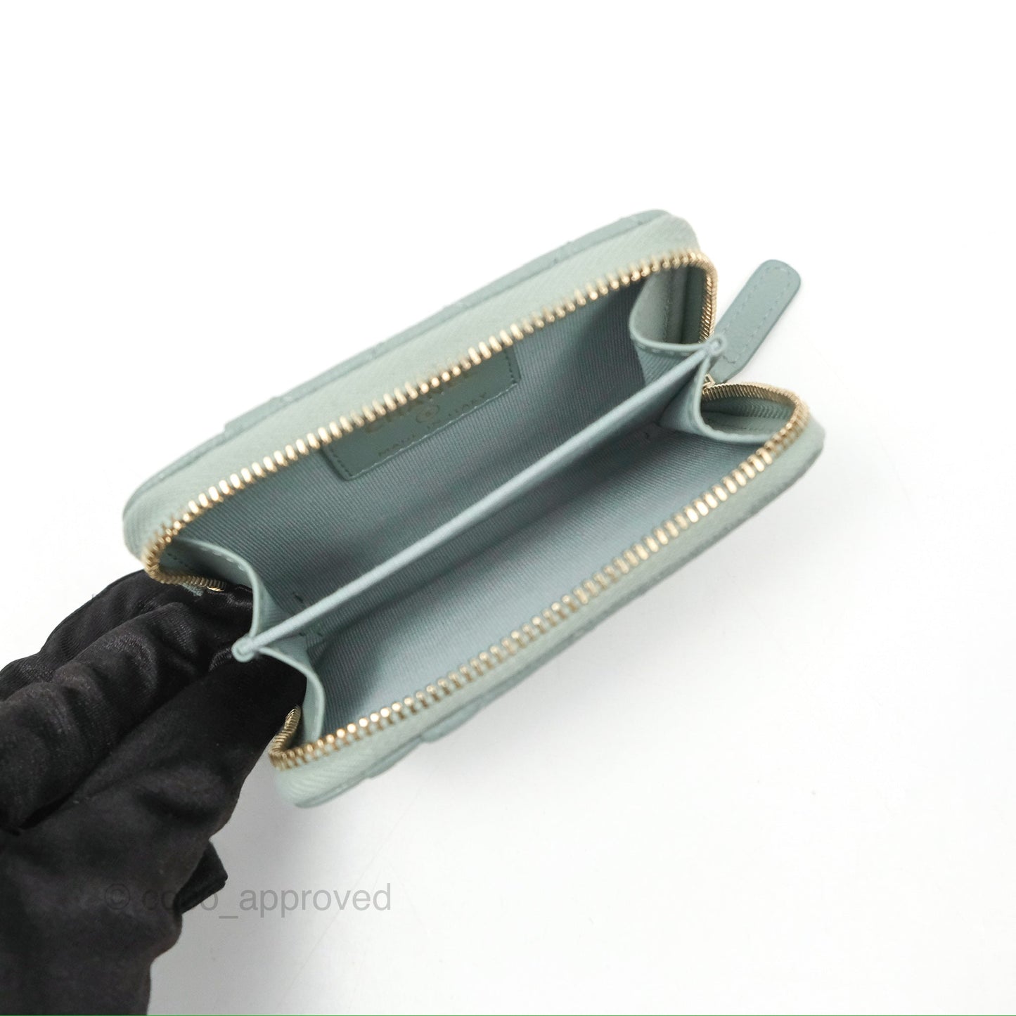 Chanel Zip Coin Purse Card Holder Tiffany Green Caviar Gold Hardware
