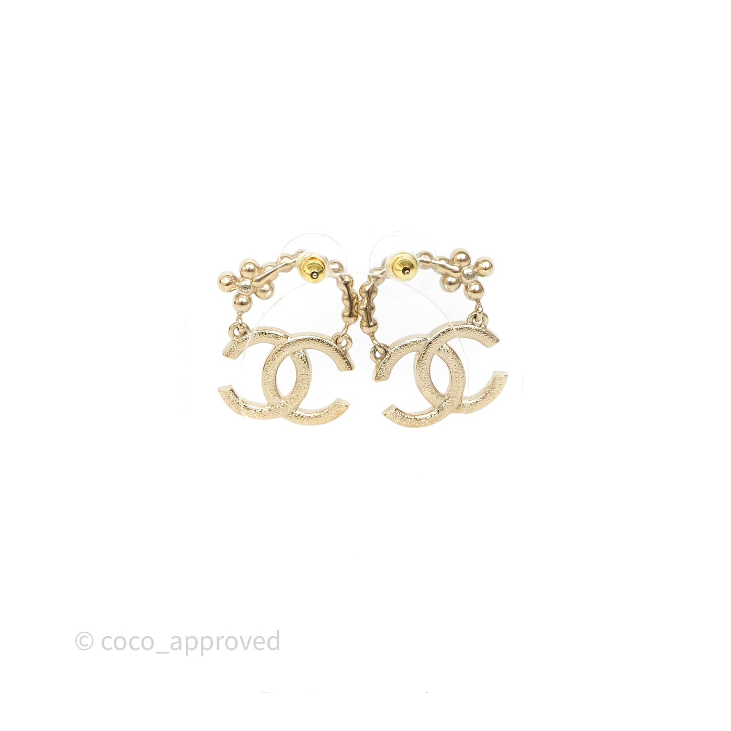 Chanel Crystal CC Floral Earrings Gold Tone 23A