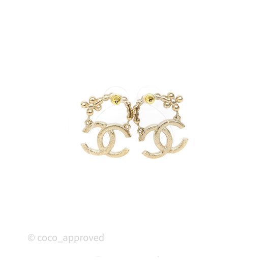 Chanel Crystal CC Floral Earrings Gold Tone 23A