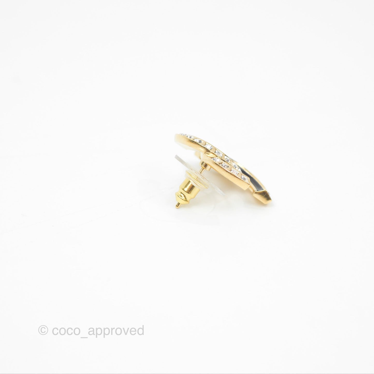 Chanel Crystal & Black CC Earrings Gold Tone 24C