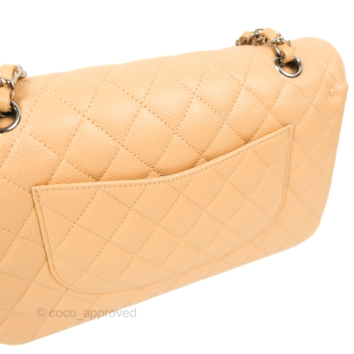 Chanel Classic M/L Medium Flap Quilted Beige Caviar Silver Hardware