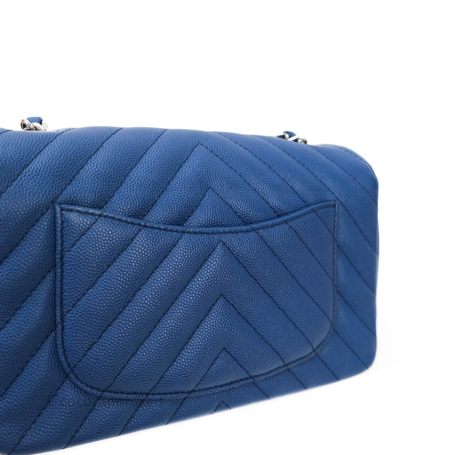 Chanel Mini Rectangular Chevron Caviar Blue Silver Hardware