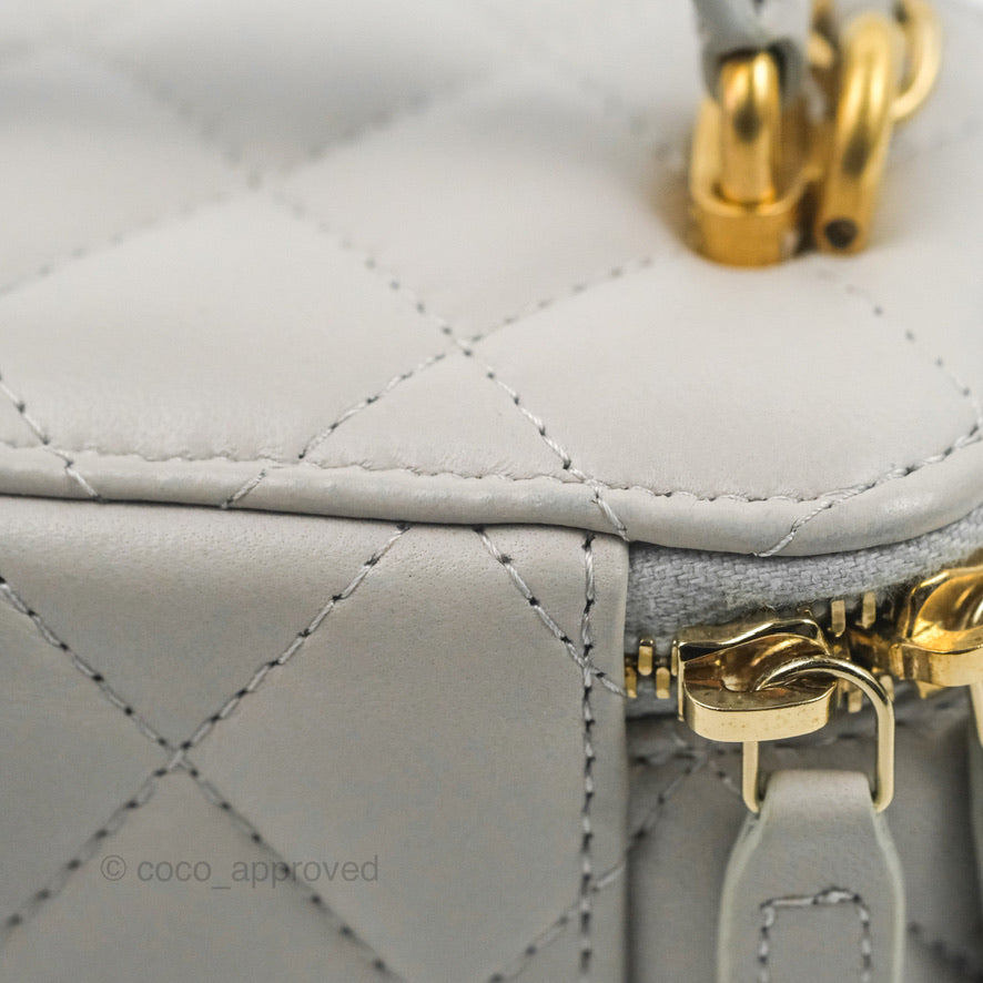Chanel Mini Top Handle Vanity With Chain Grey Lambskin Aged Gold Hardware