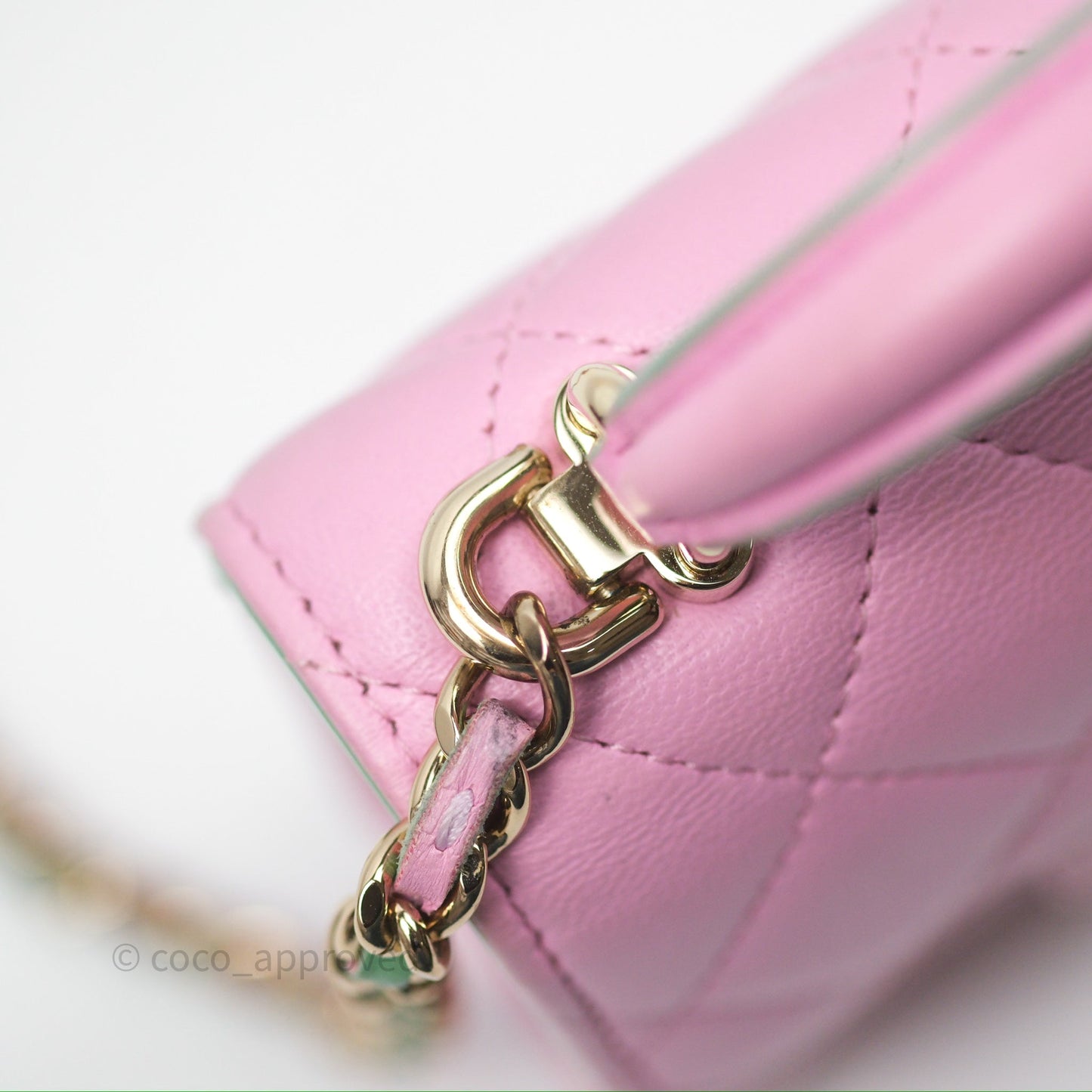 Chanel Mini Handle Clutch With Chain Pink/ Mint Lambskin Gold Hardware 23P