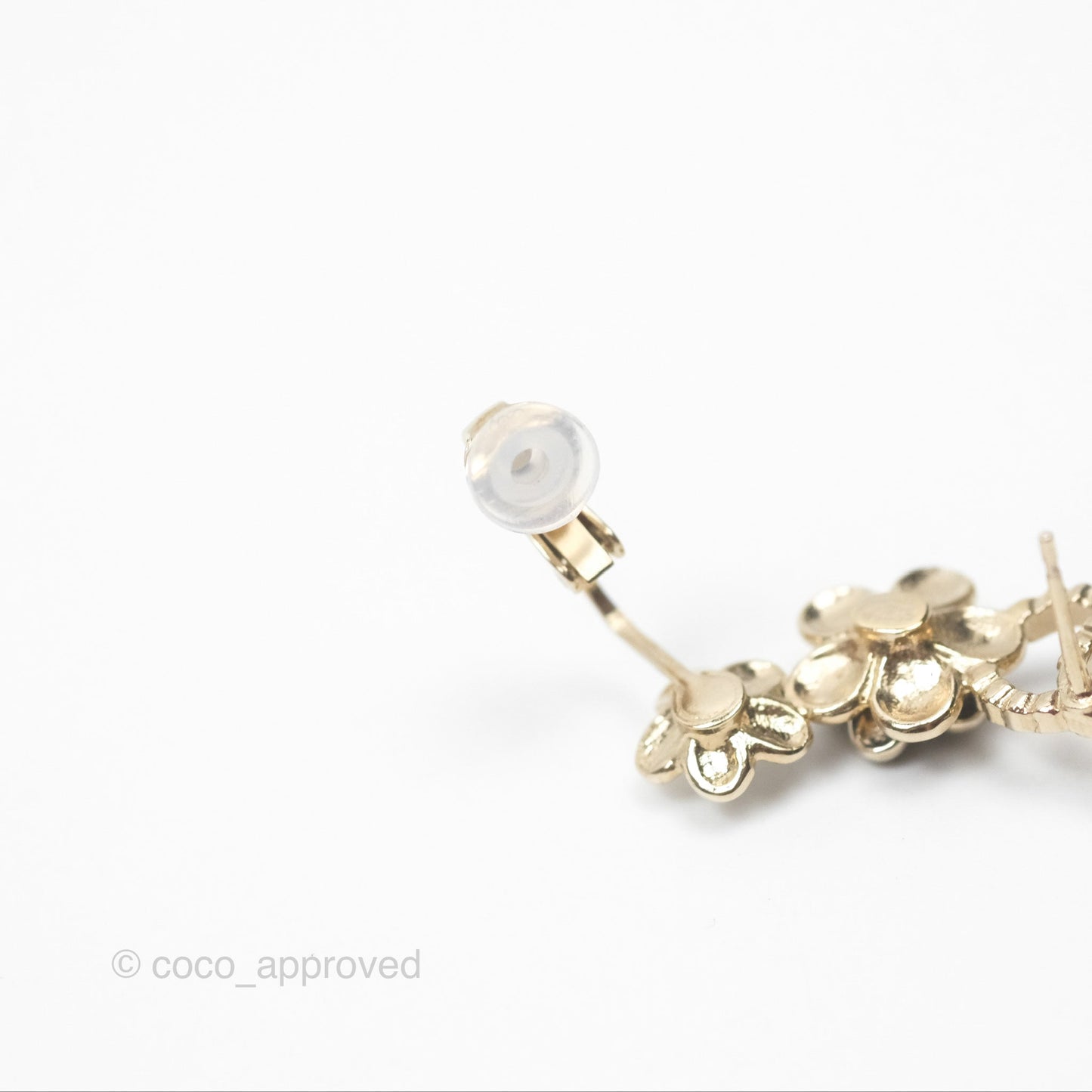 Chanel Crystal CC Black White Flower Earrings Ear Clip Gold Tone 21C