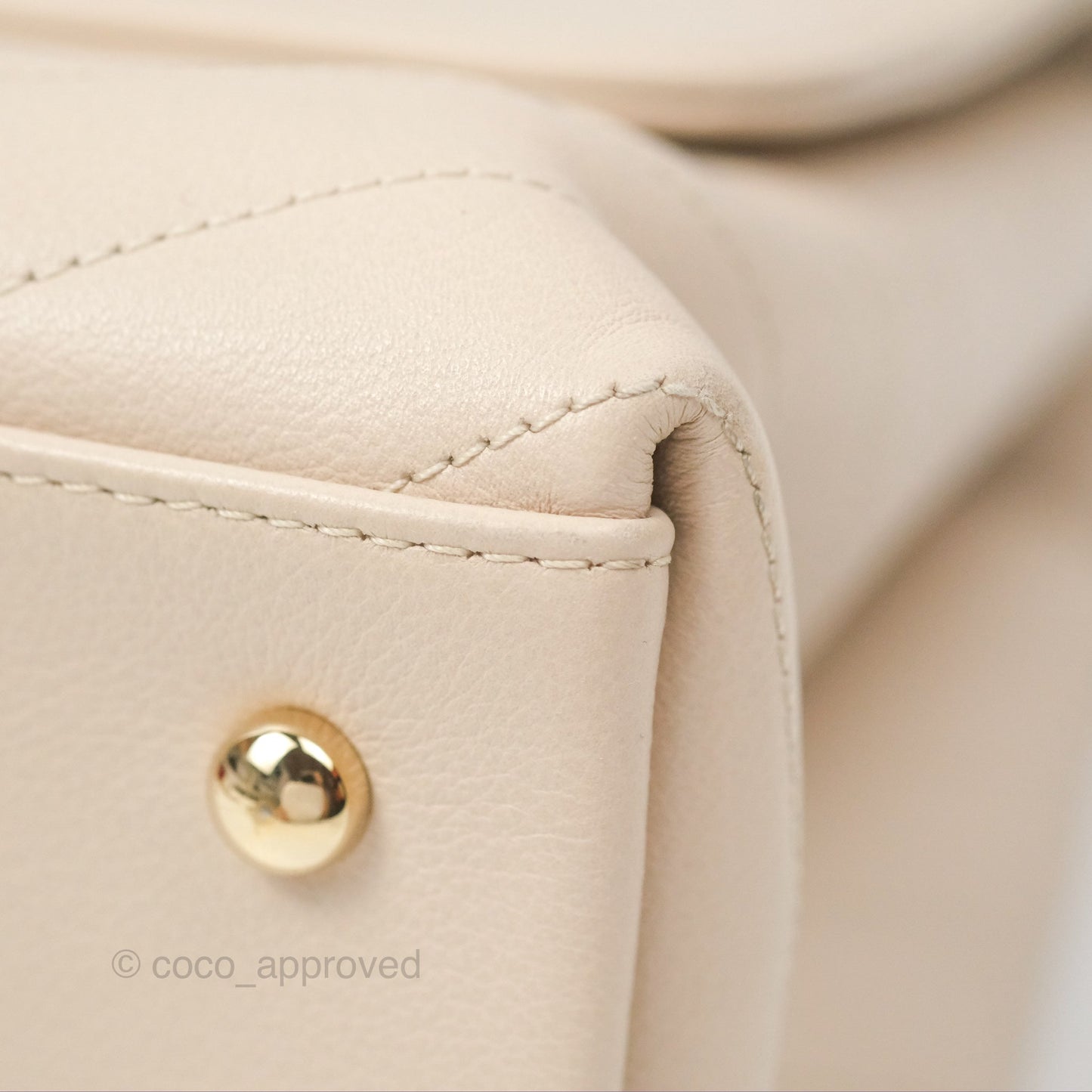 Chanel Large Chevron Chic Top Handle Bag Light Beige Grained Calfskin Gold Hardware