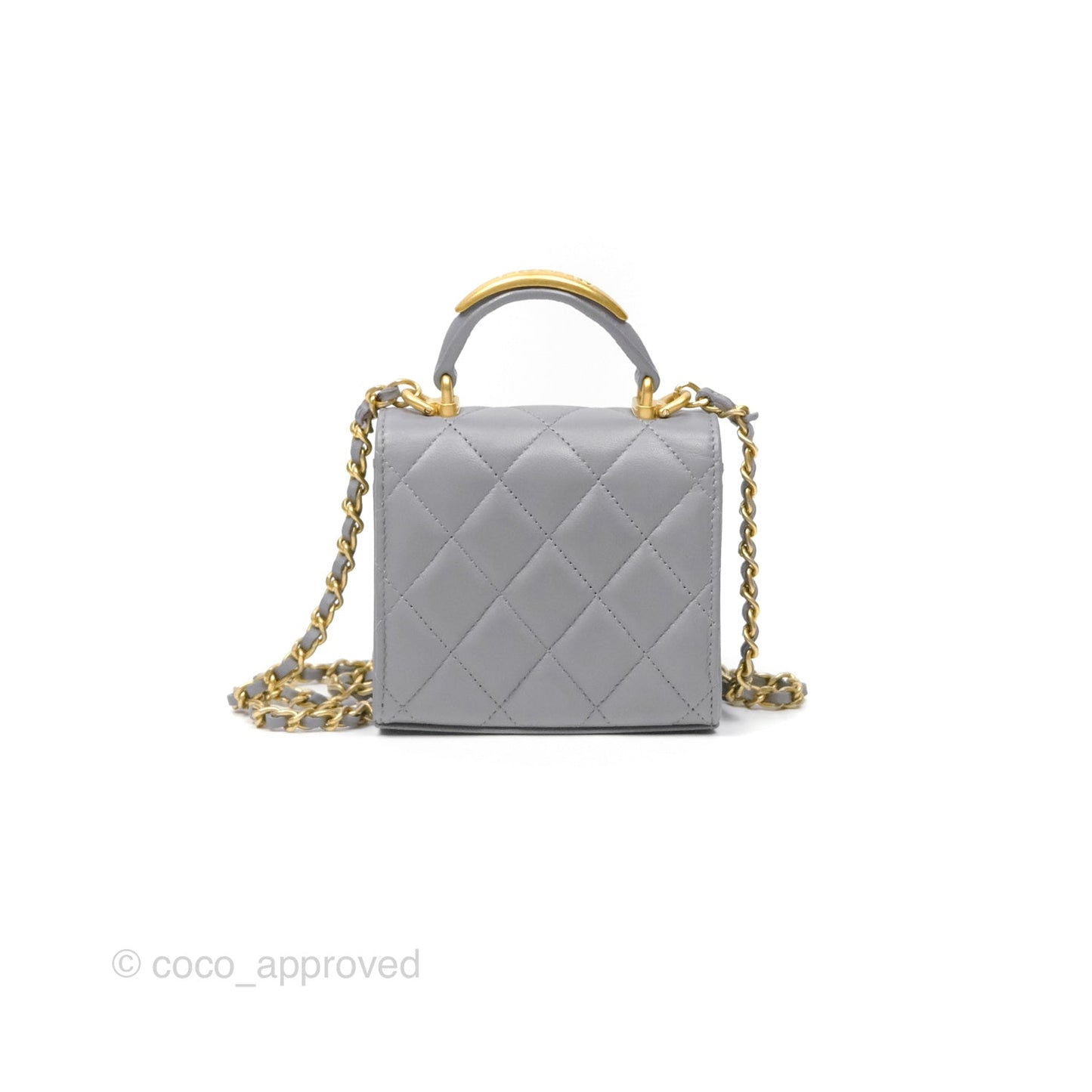 Chanel Mini Metal Handle Clutch With Chain Grey Lambskin Gold Hardware