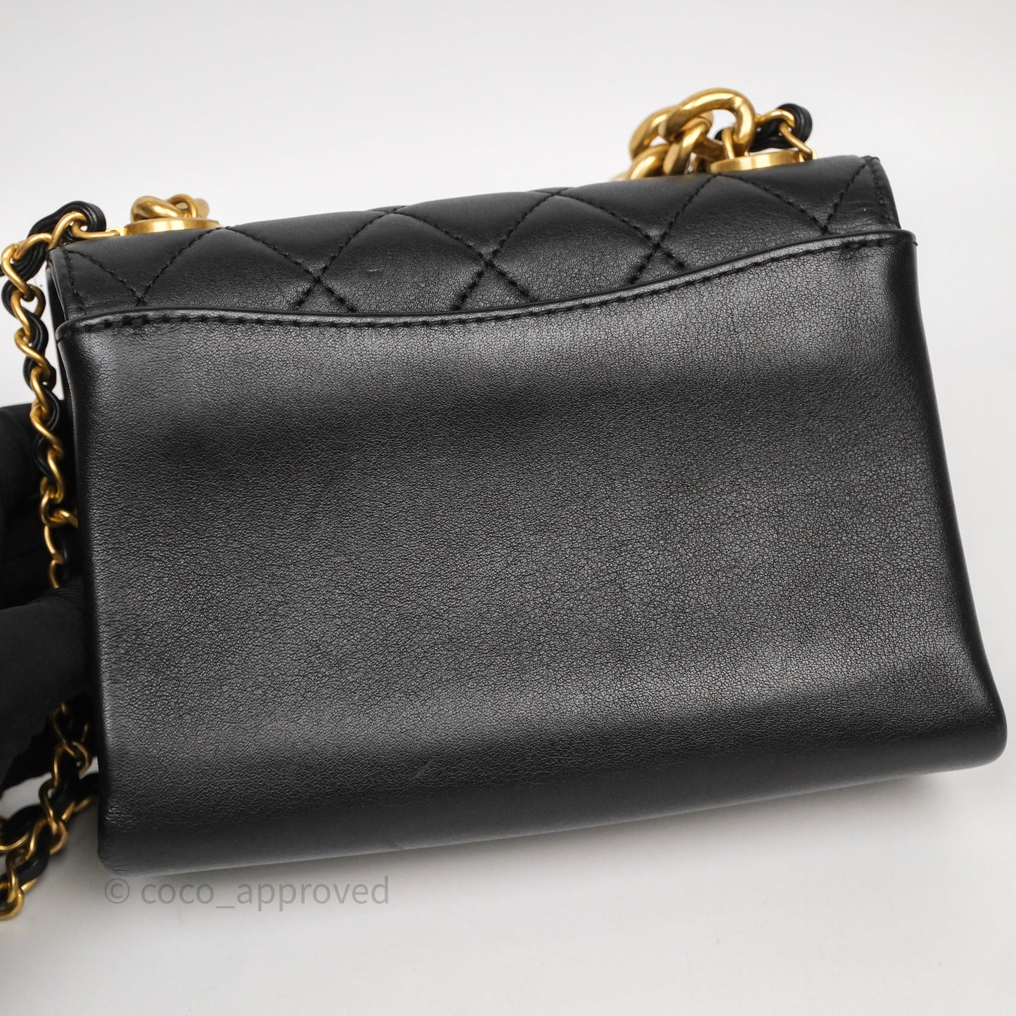 Chanel Pearl Chain Bag Black Calfskin Gold Hardware