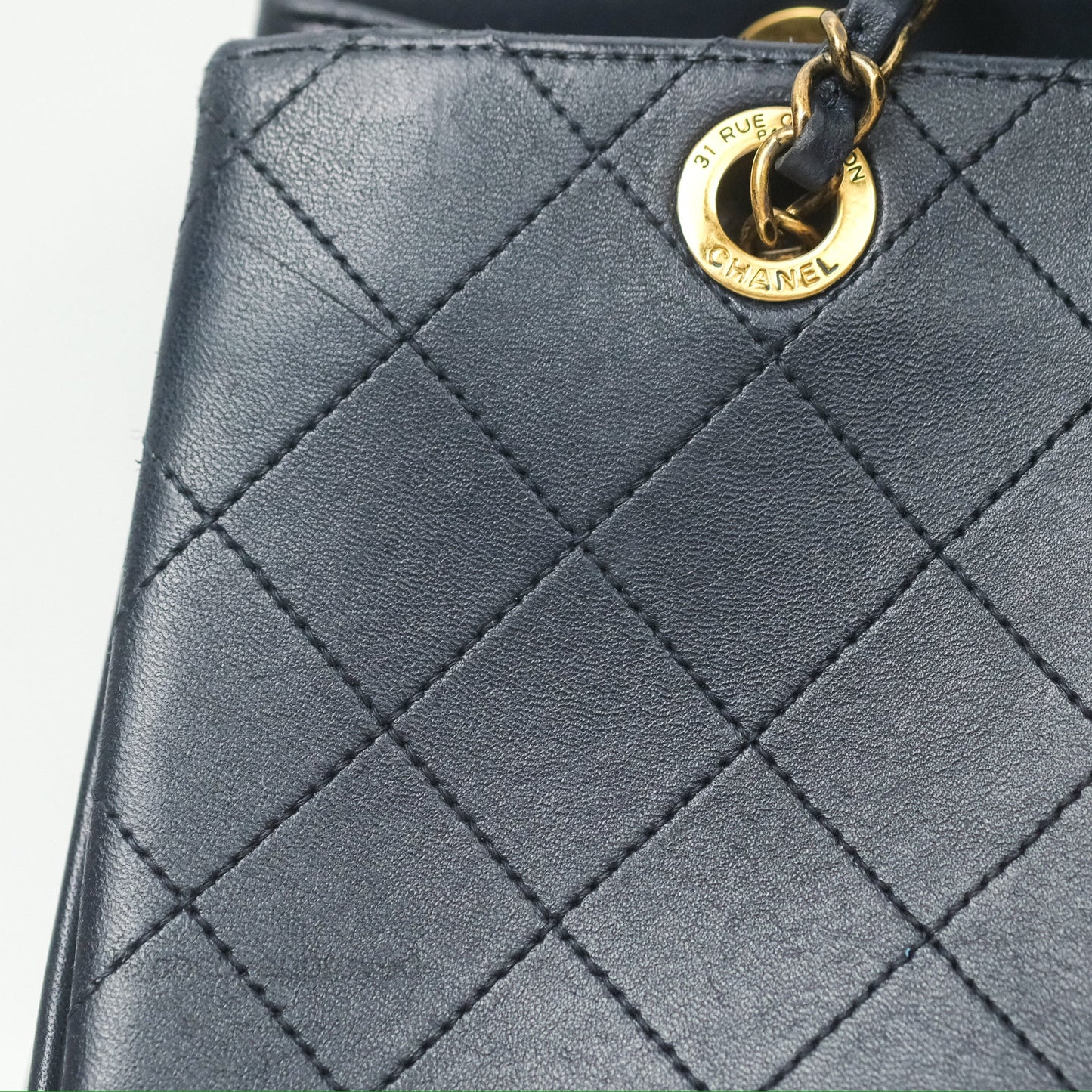 Chanel Medium Around The Corner Shopping Tote Navy Lambskin