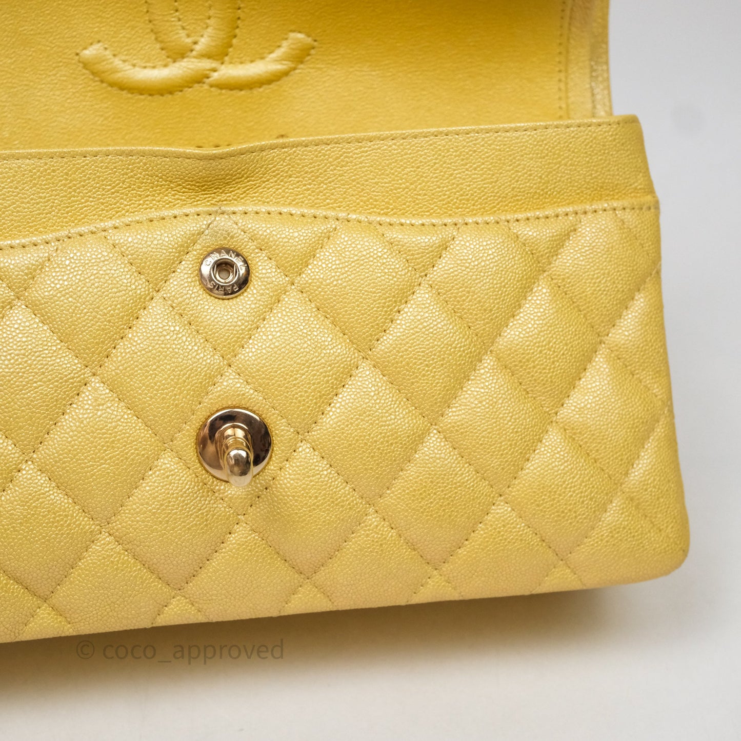 Chanel Small Classic Quilted Flap Iridescent Yellow Caviar Gold Hardware