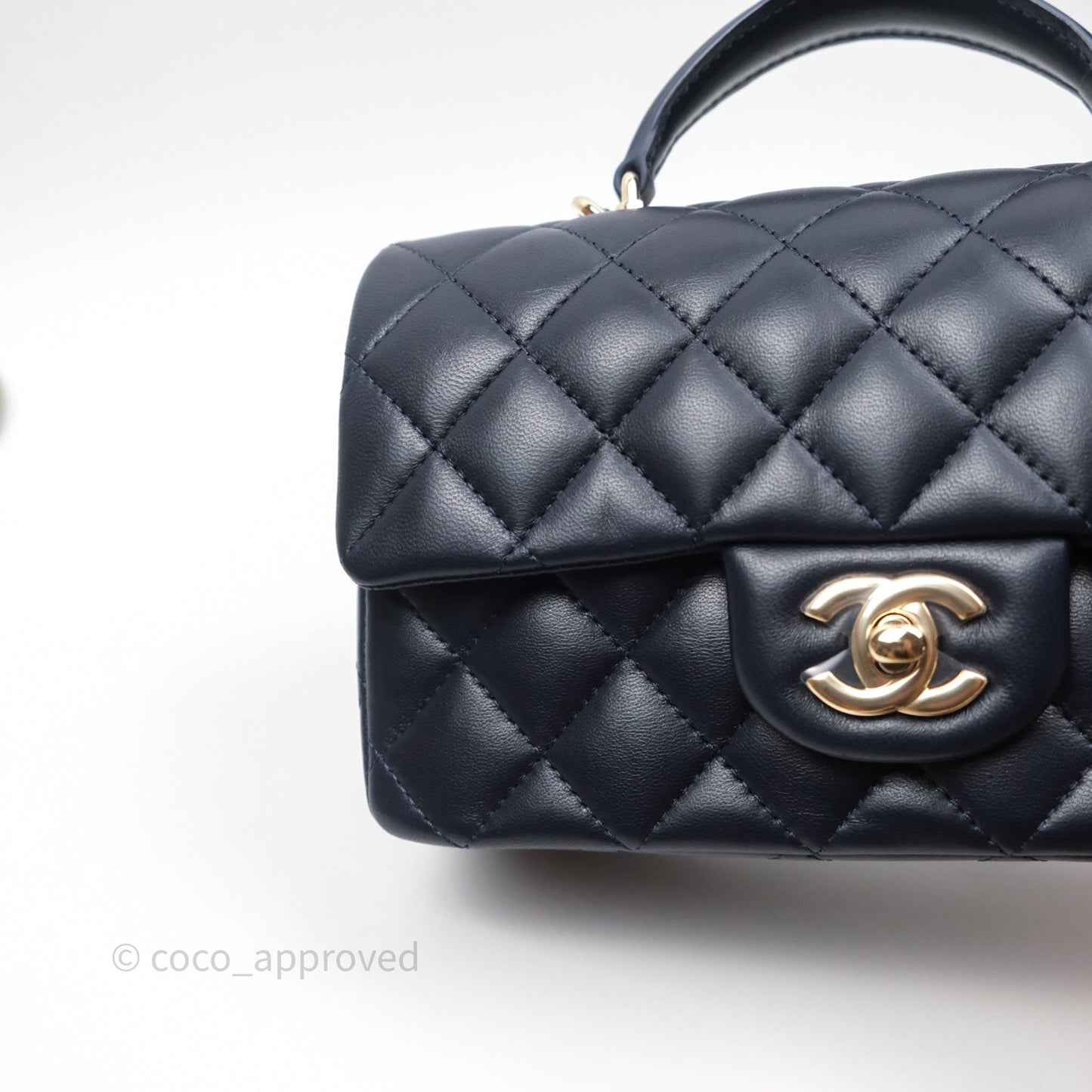 Chanel Top Handle Mini Rectangular Flap Bag Navy Lambskin Gold Hardware