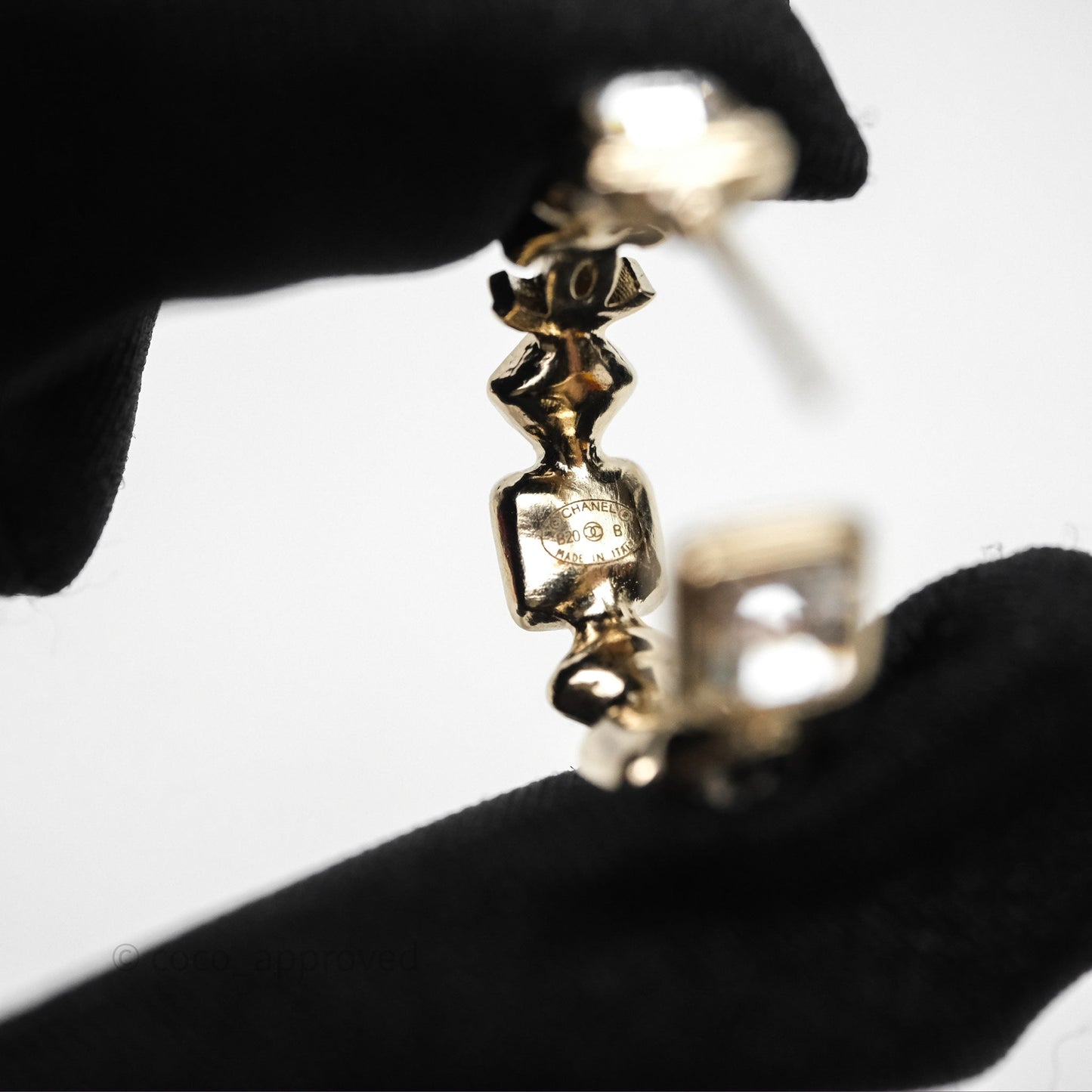 Chanel Crystal Hoop Earrings Gold Tone 20B